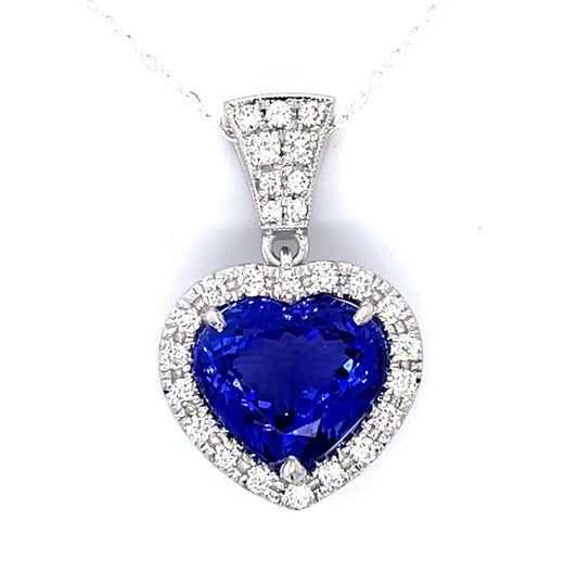Heart Shaped Tanzanite + Diamond 14KW Pendant 5.10g