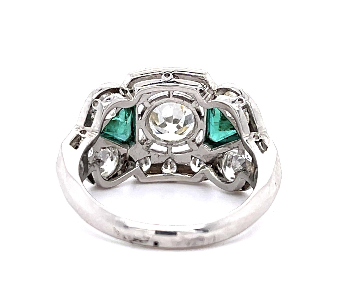 Art Deco .95ct I-J VS (No Cert) Old European Diamond .50ct Emerald PT Ring