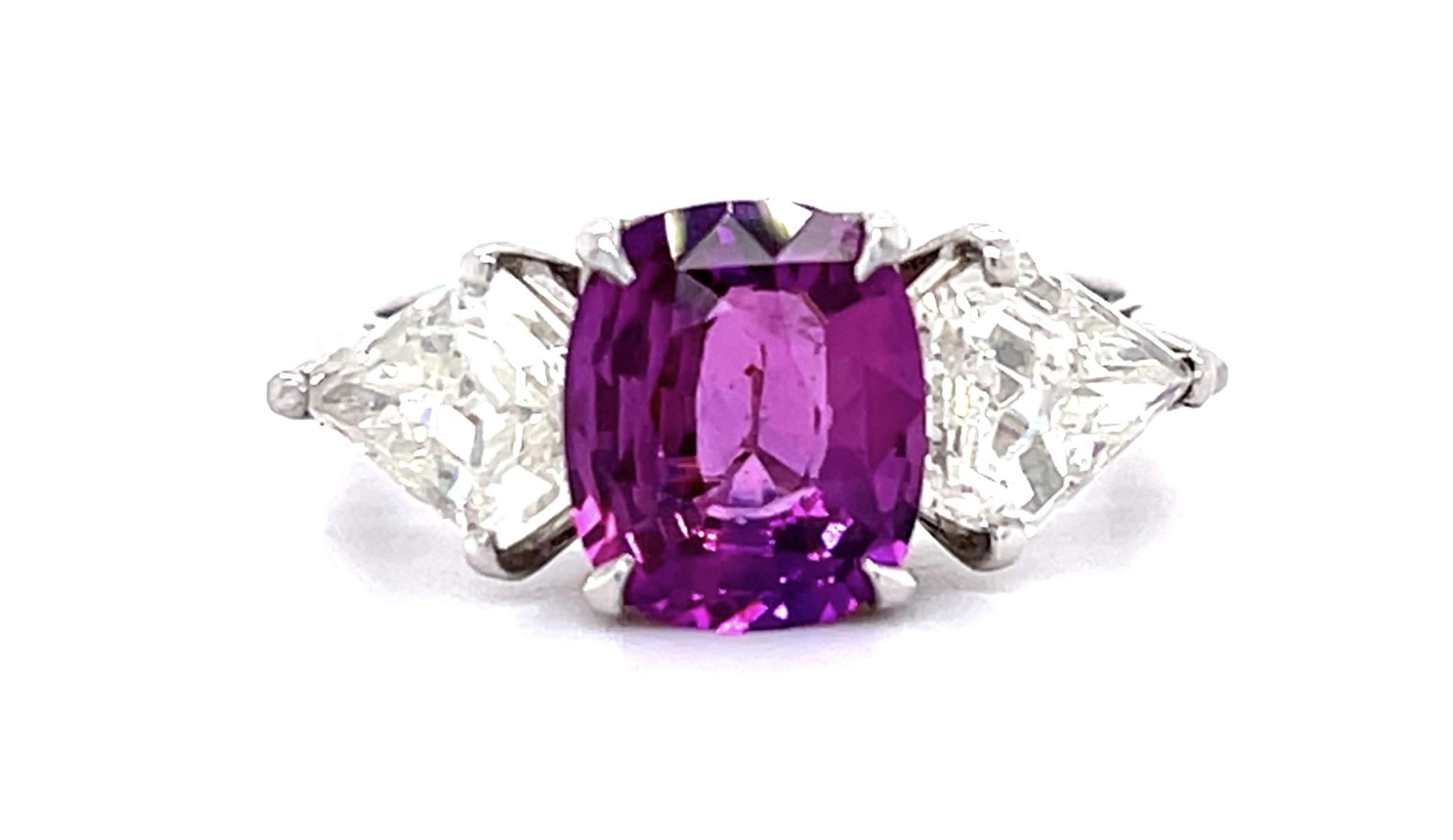 2.14ct Pink Sapphire 1.75ct Modified Pentagon/Epaulette Diamond PT Ring