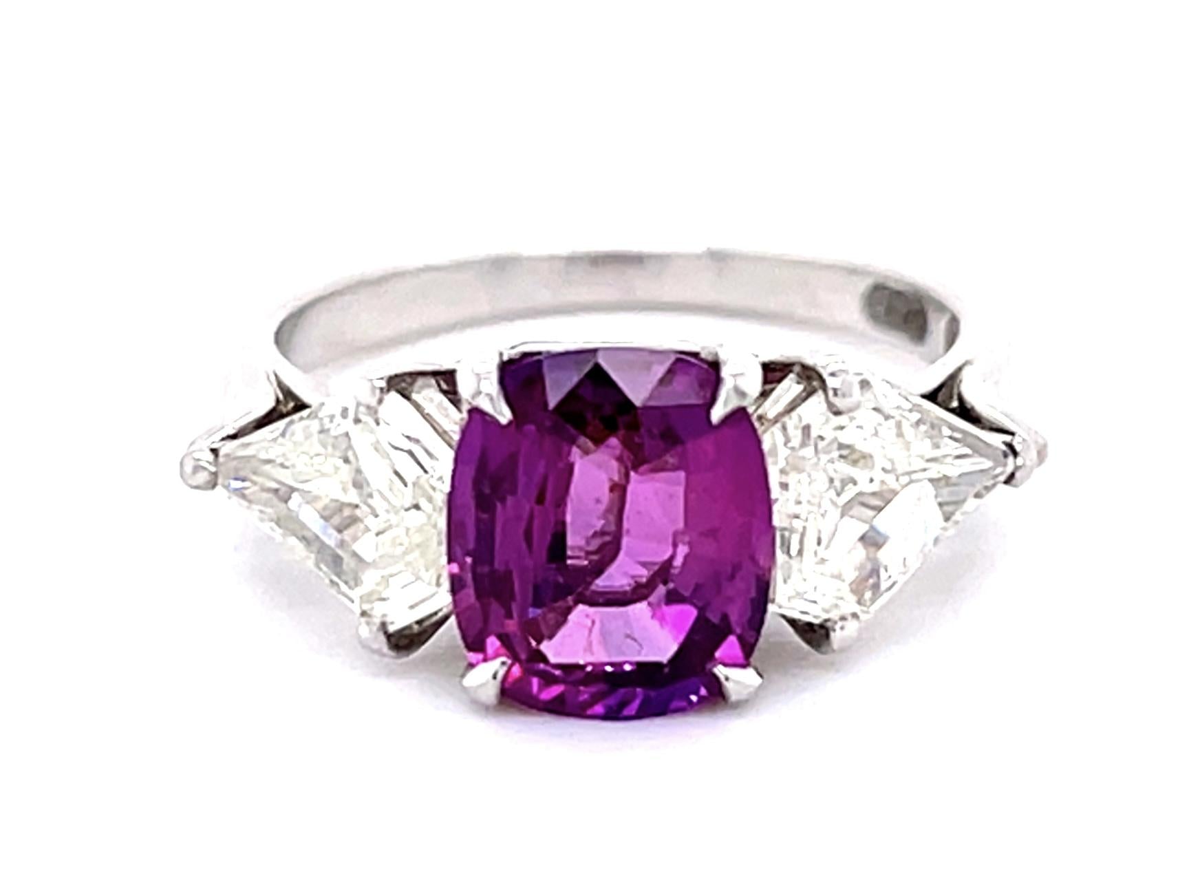2.14ct Pink Sapphire 1.75ct Modified Pentagon/Epaulette Diamond PT Ring