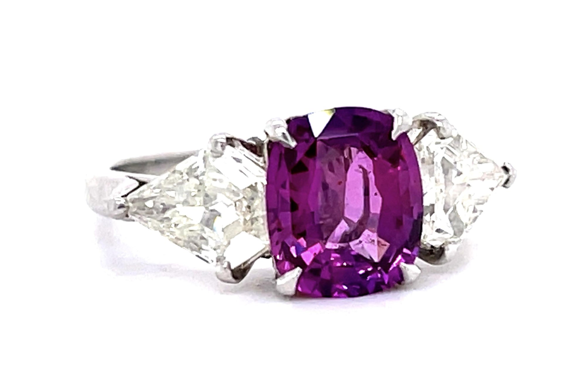 2.14ct Pink Sapphire 1.75ct Modified Pentagon/Epaulette Diamond PT Ring