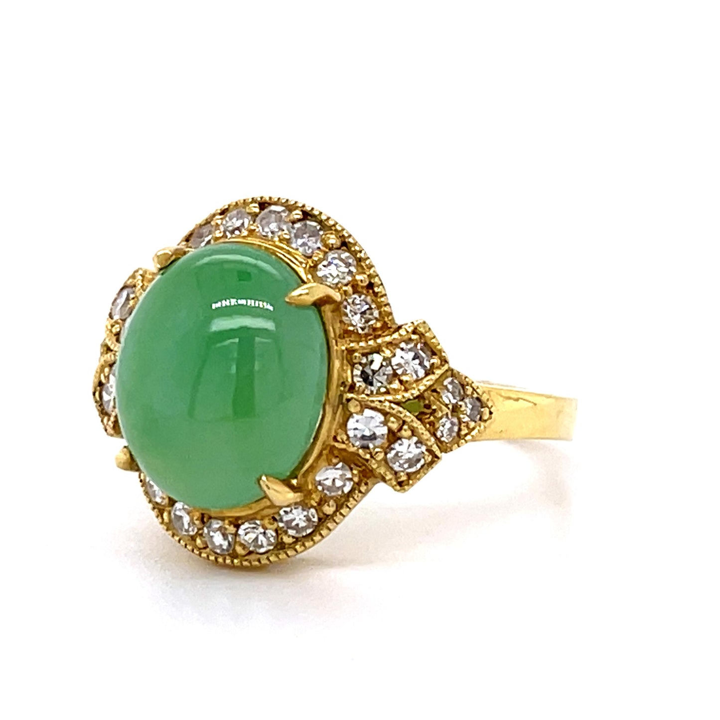 18KY Jade Burmese &  Diamond Ring 4.74ct(ja) 0.47ct twt(dia)