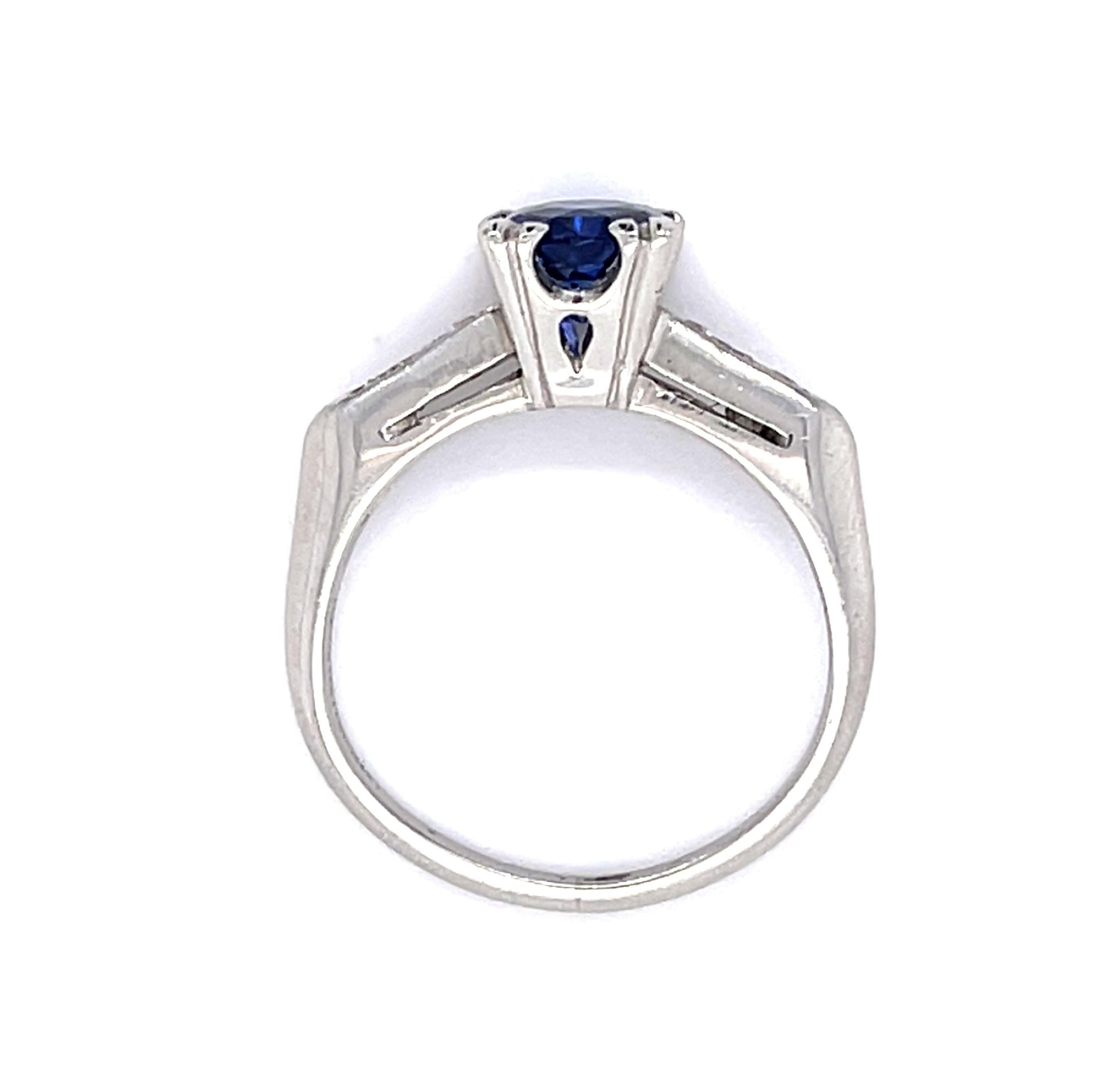 1.25ct Sapphire .18ct Diamond PT Ring (Vintage 1940s) 5.75 Size
