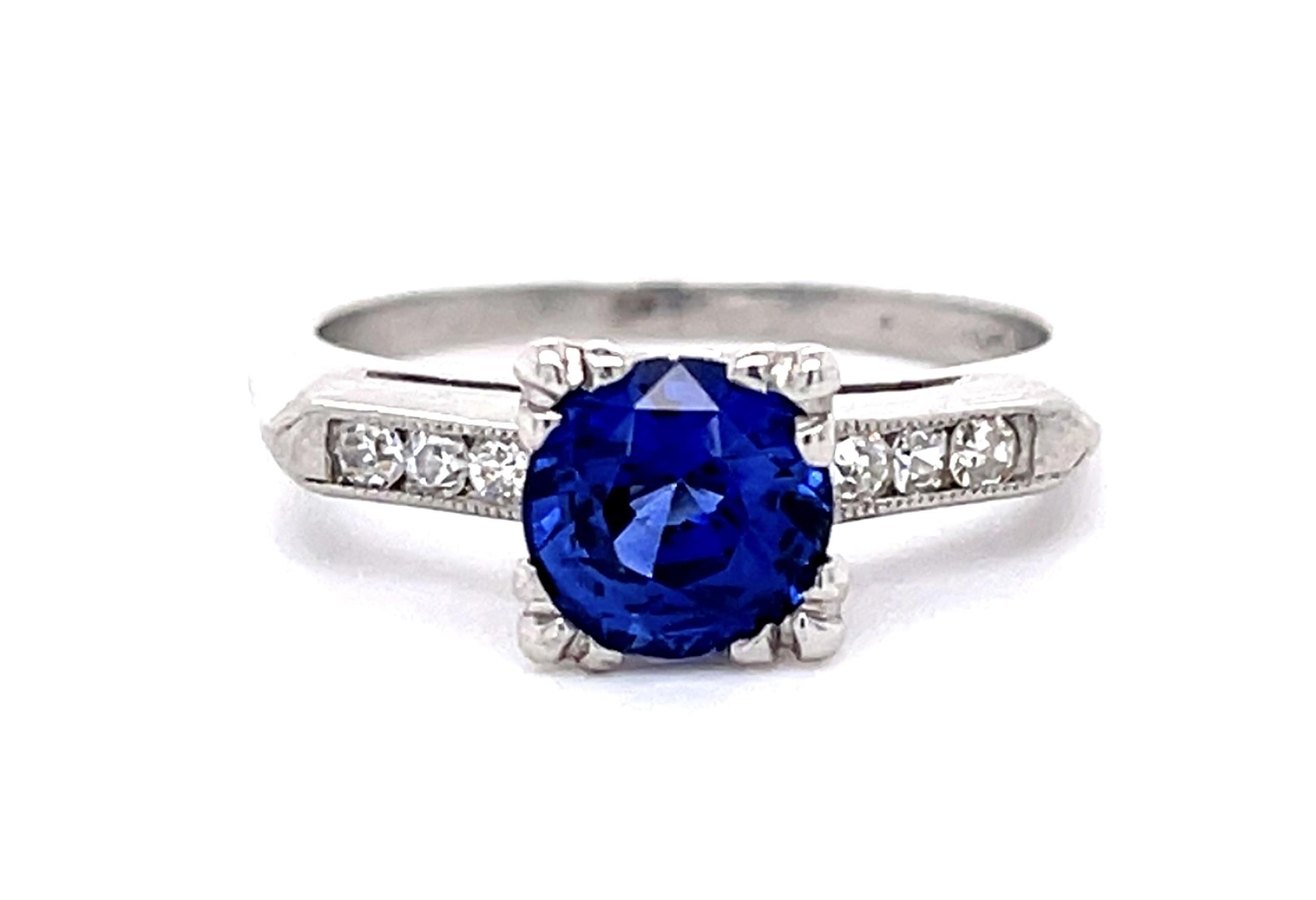 1.25ct Sapphire .18ct Diamond PT Ring (Vintage 1940s) 5.75 Size