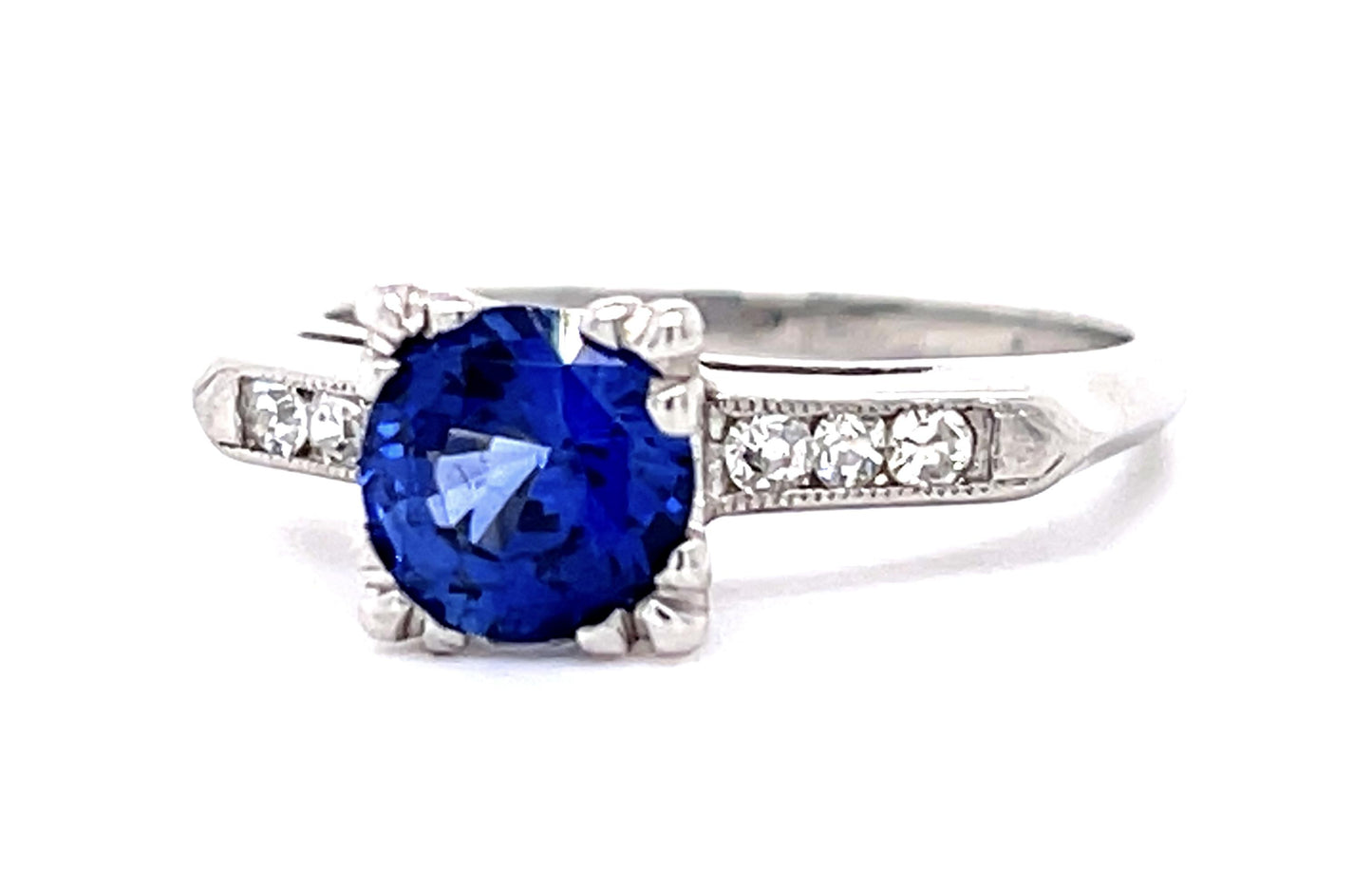 1.25ct Sapphire .18ct Diamond PT Ring (Vintage 1940s) 5.75 Size