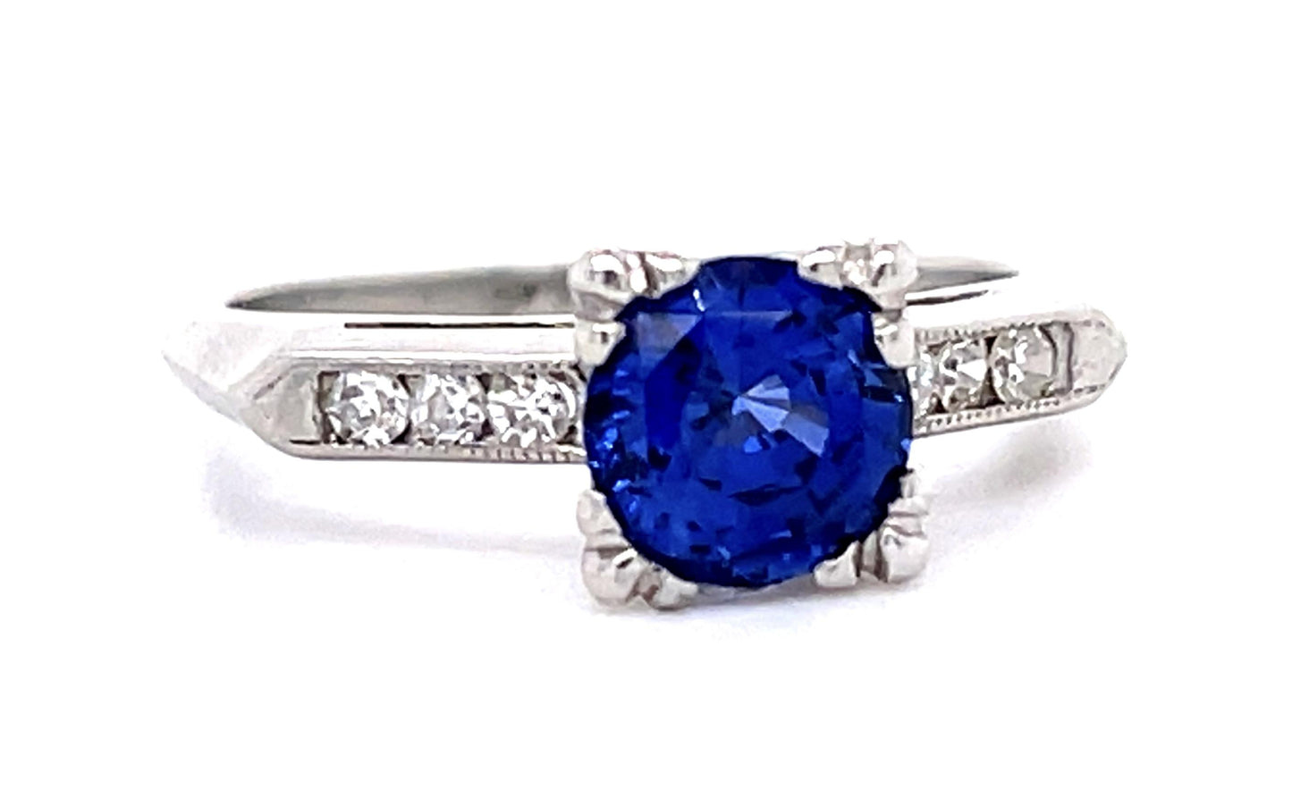 1.25ct Sapphire .18ct Diamond PT Ring (Vintage 1940s) 5.75 Size