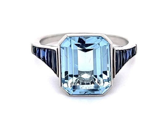 PL Aquamarine &  Sapphire Handmade Ring 5.2gr 4.25ct(aq) 3.00ct twt(sap)