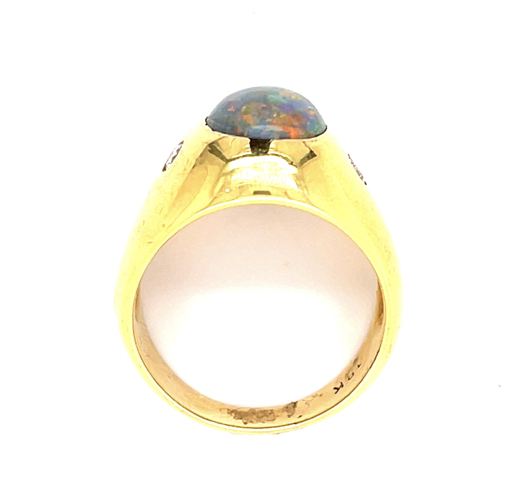 18KY Australian Opal & Diamond Men's Ring 2.25ct(op) 0.16ct twt(dia)
