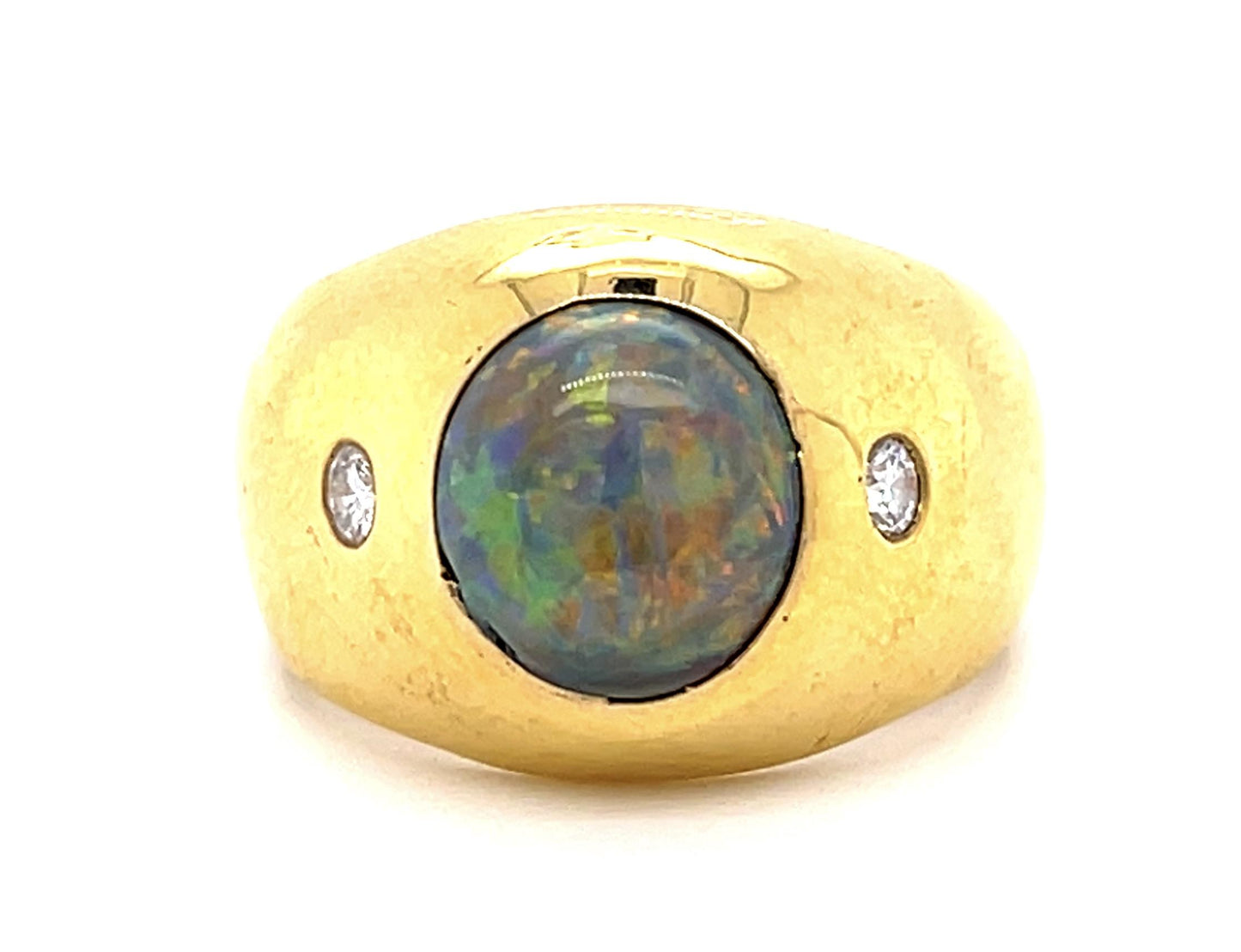 18KY  Black Australian Opal & Diamond Men's Ring 2.25ct(op) 0.16ct twt(dia)