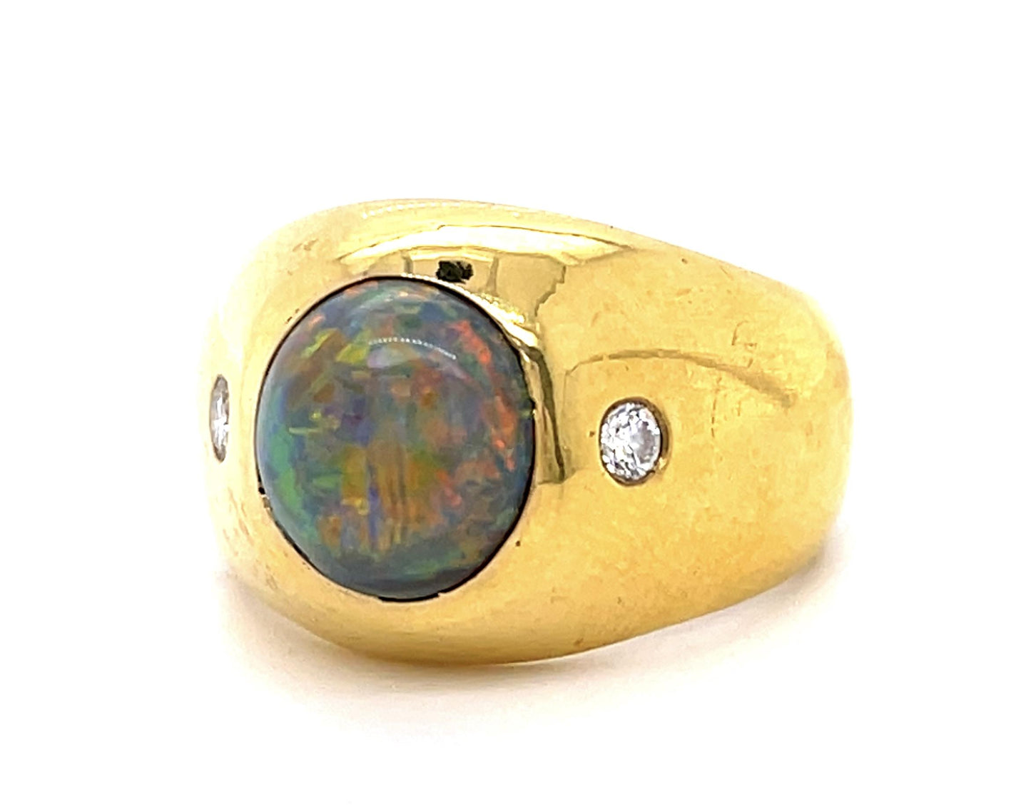 18KY  Black Australian Opal & Diamond Men's Ring 2.25ct(op) 0.16ct twt(dia)