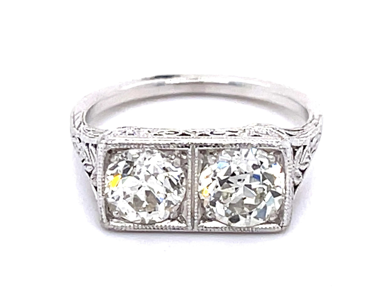 Original Art Deco 2.10ct Old European Diamond PT Two Ring (Antique 1920s)