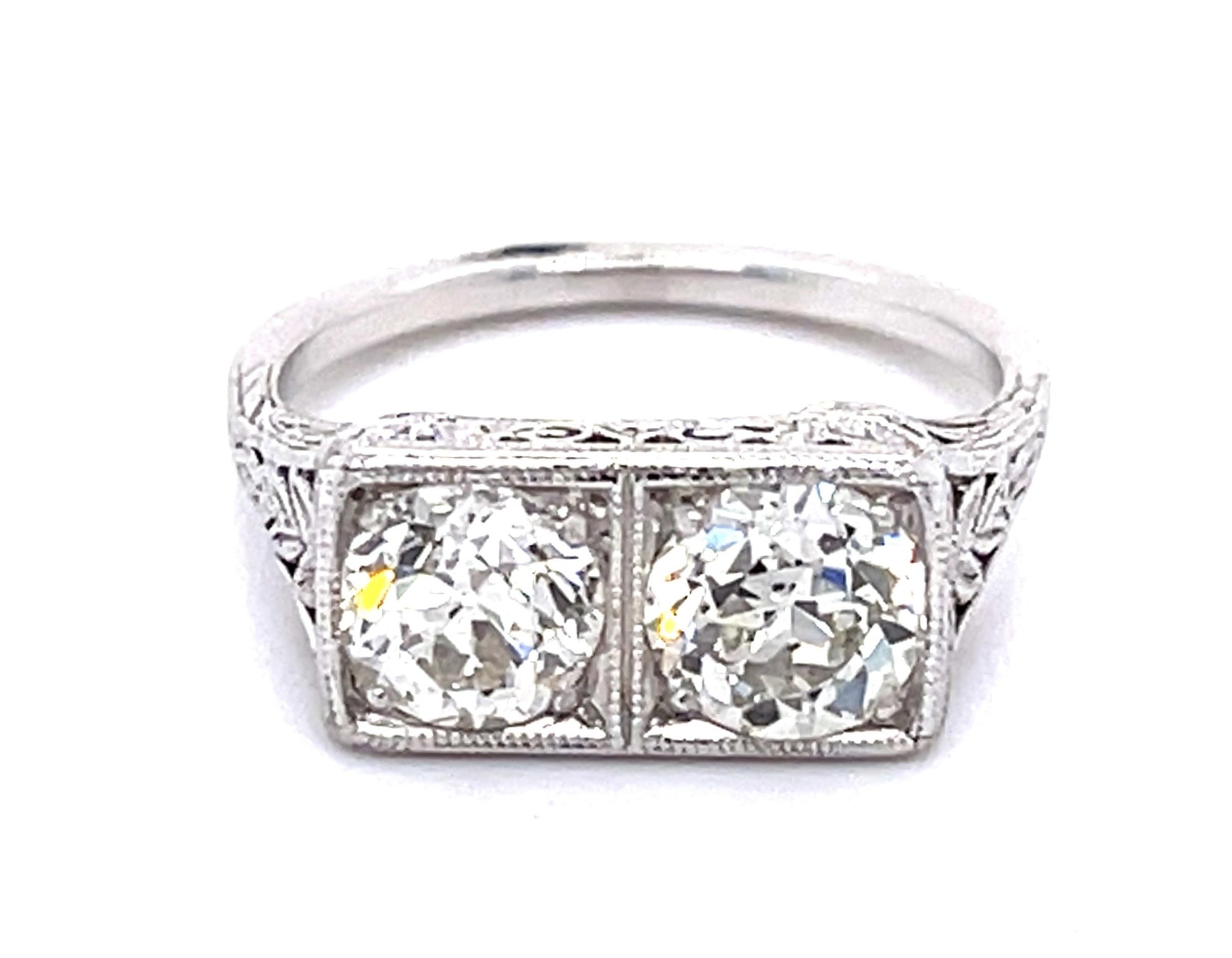 Original Art Deco 2.10ct Old European Diamond PT Two Ring (Antique 1920s)
