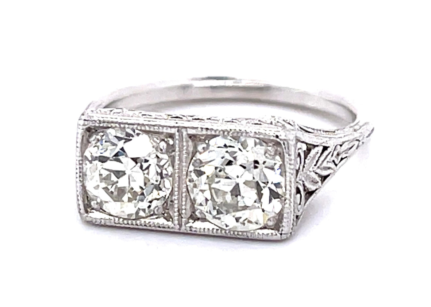 Original Art Deco 2.10ct Old European Diamond PT Two Ring (Antique 1920s)
