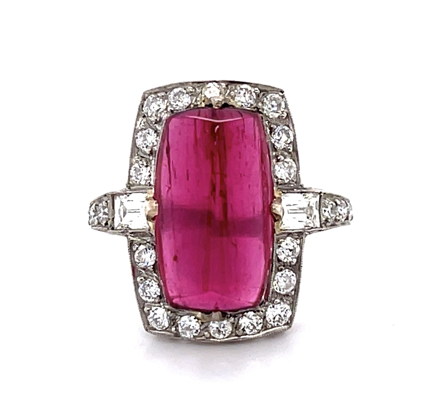 6.90ct Rectangular Cabochon Rubellite Tourmaline PT Handmade Ring