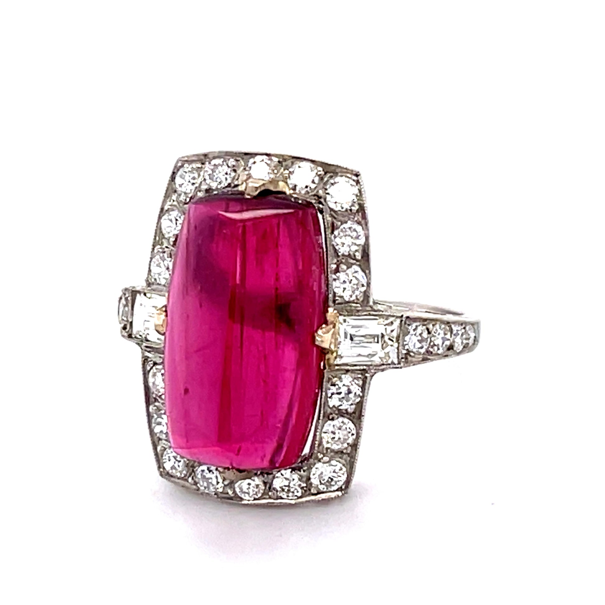 6.90ct Rectangular Cabochon Rubellite Tourmaline PT Handmade Ring