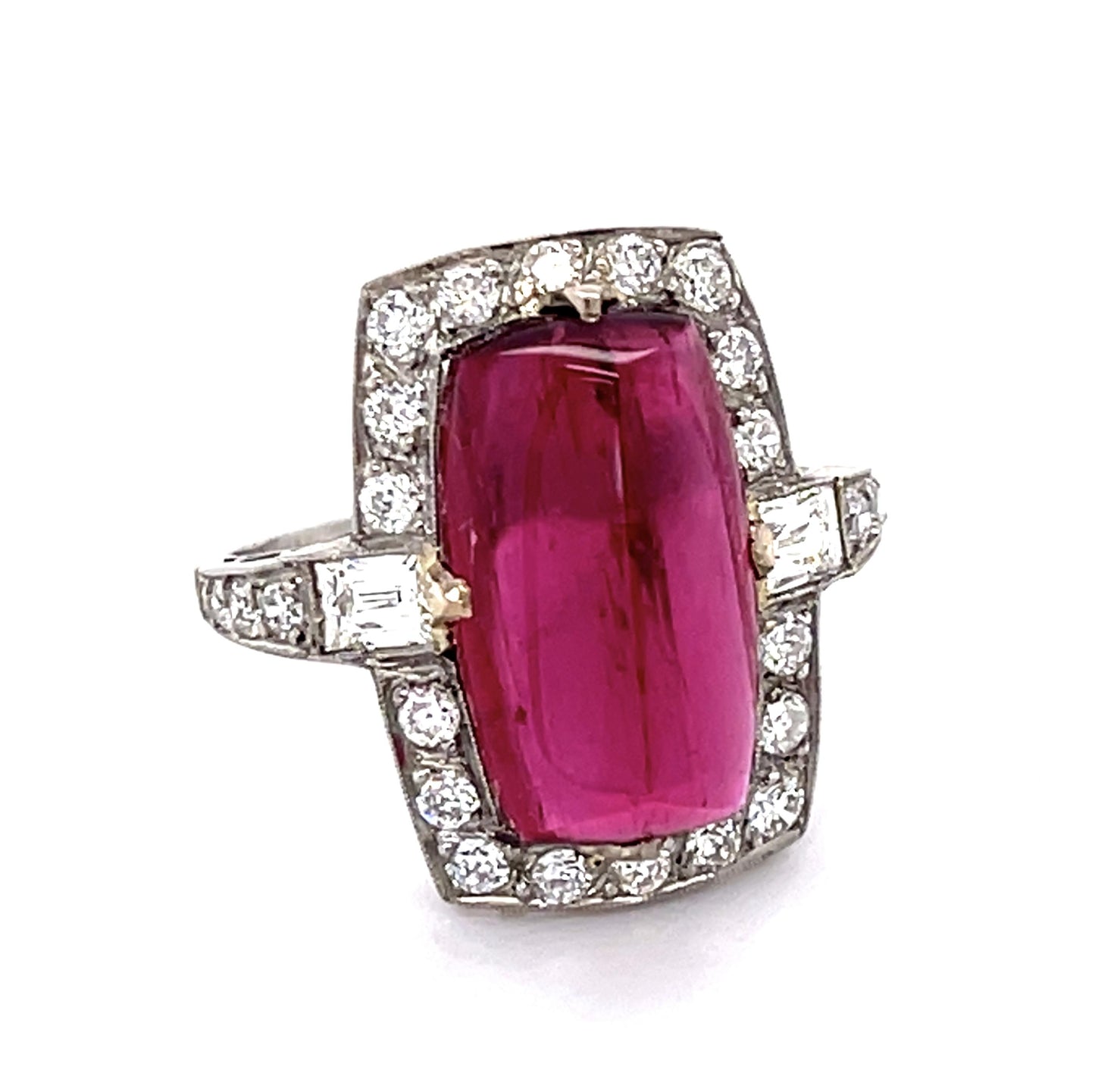 6.90ct Rectangular Cabochon Rubellite Tourmaline PT Handmade Ring