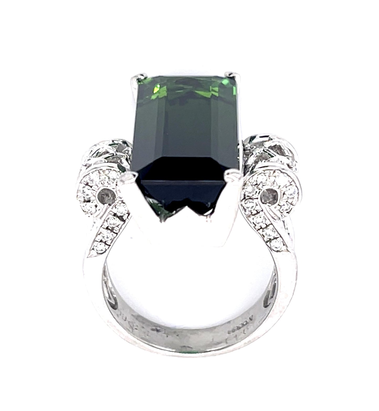 13.80ct Green Tourmaline .43ct Diamond Platinum Ring