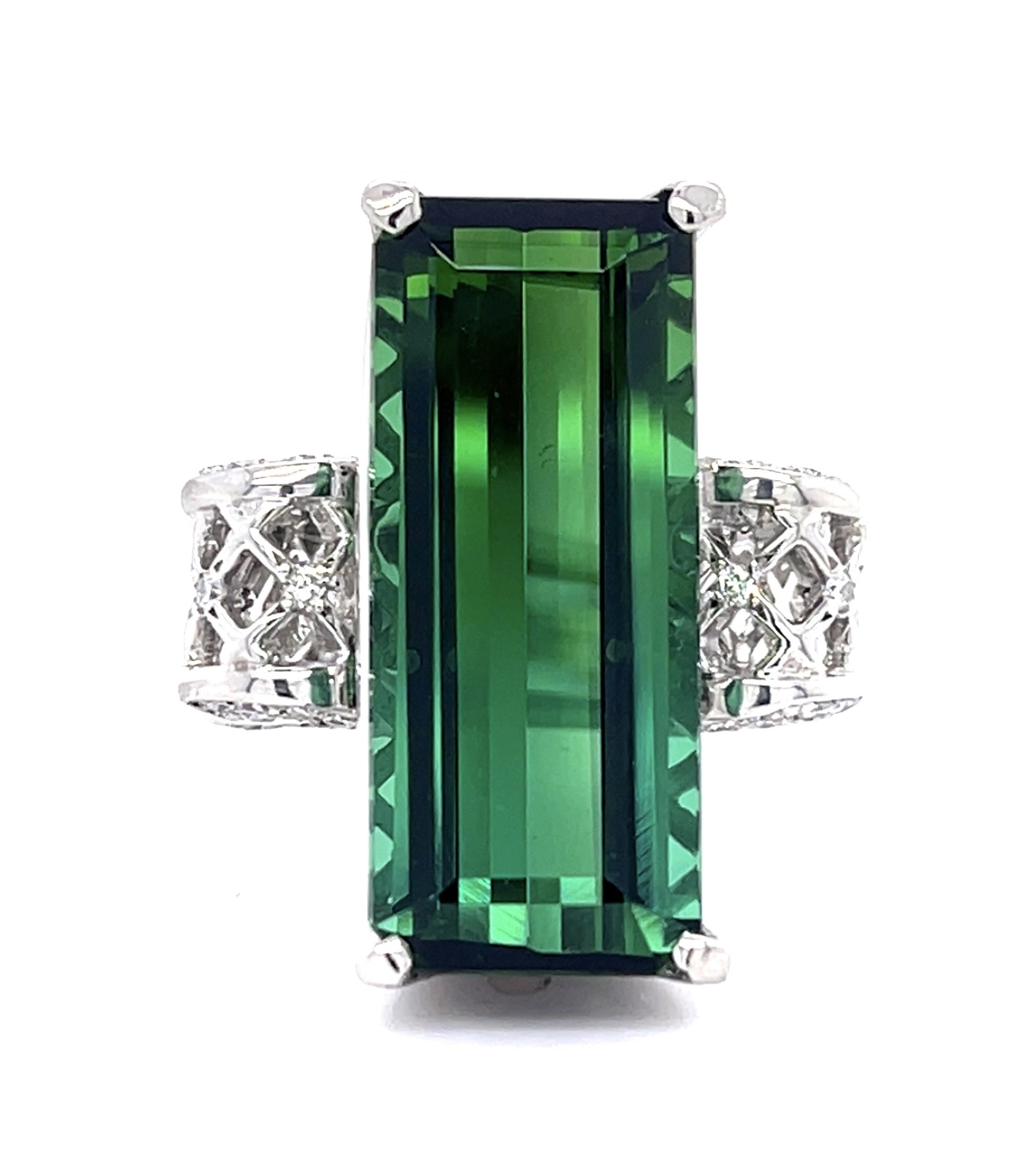 13.80ct Green Tourmaline .43ct Diamond Platinum Ring