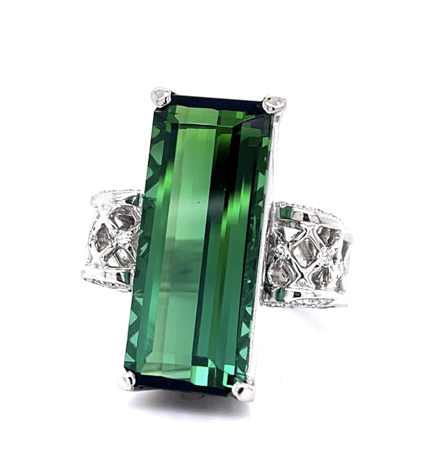 13.80ct Green Tourmaline .43ct Diamond Platinum Ring