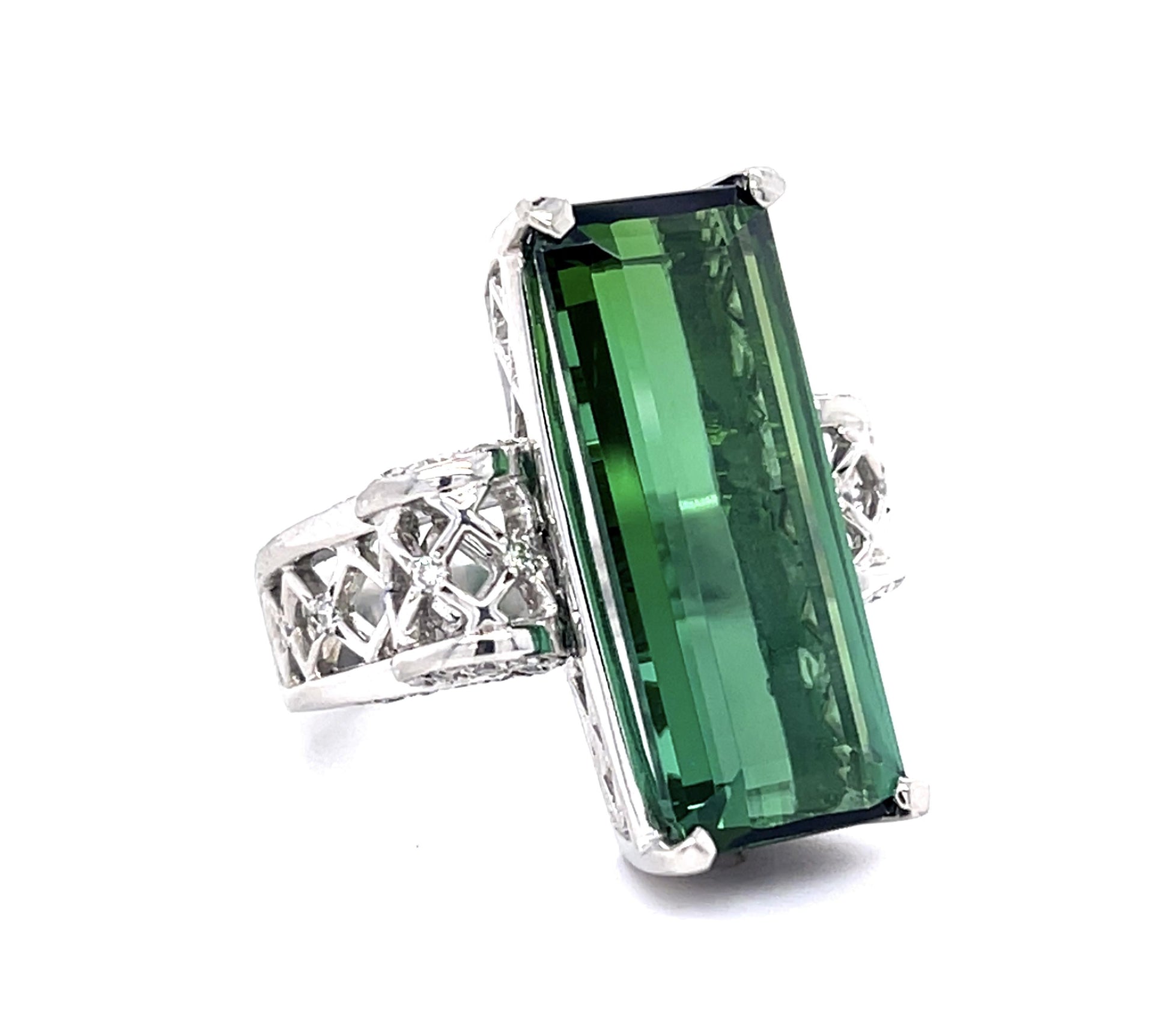 13.80ct Green Tourmaline .43ct Diamond Platinum Ring