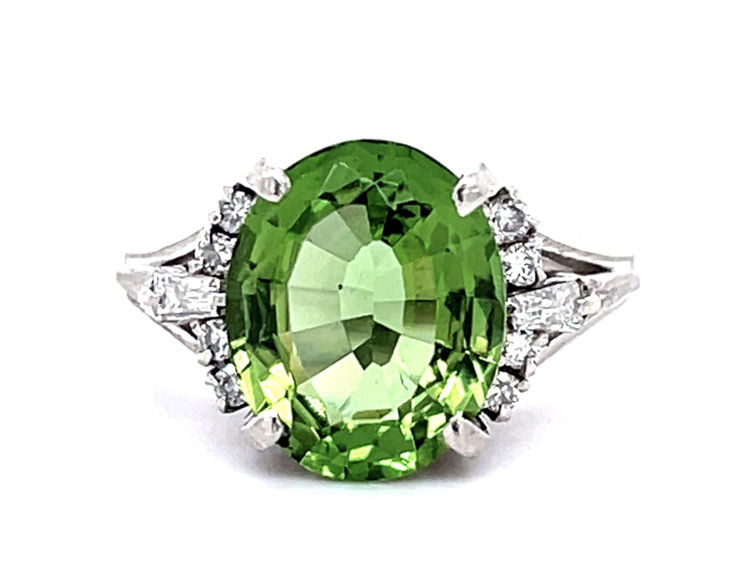 3.27ct Green Tourmaline .26ct Diamond Platinum Ring