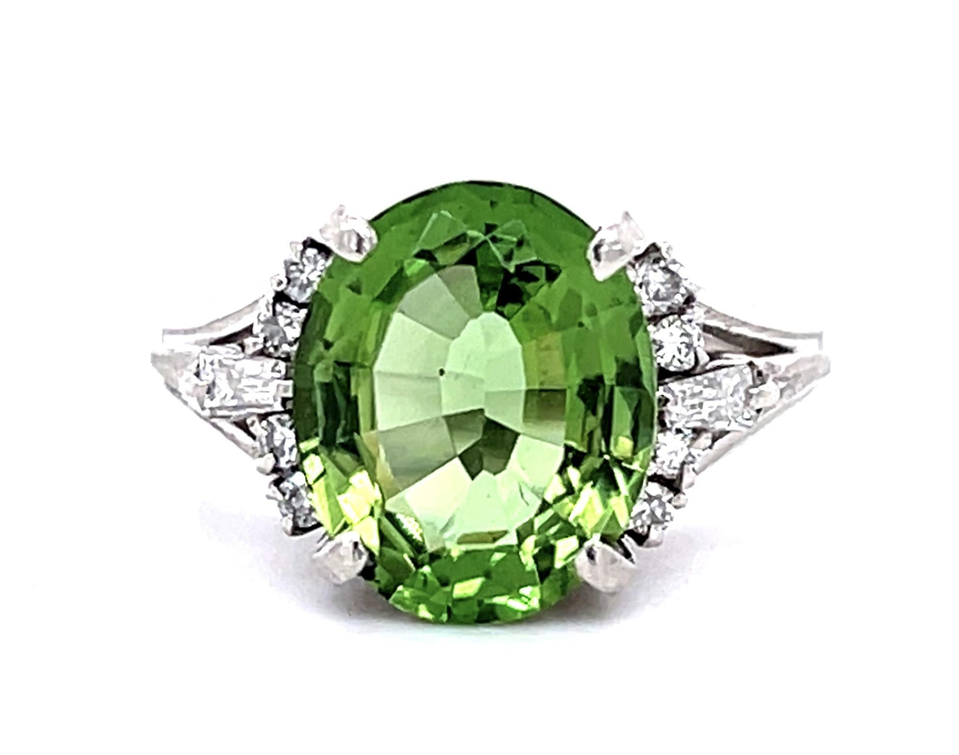 3.27ct Green Tourmaline .26ct Diamond Platinum Ring