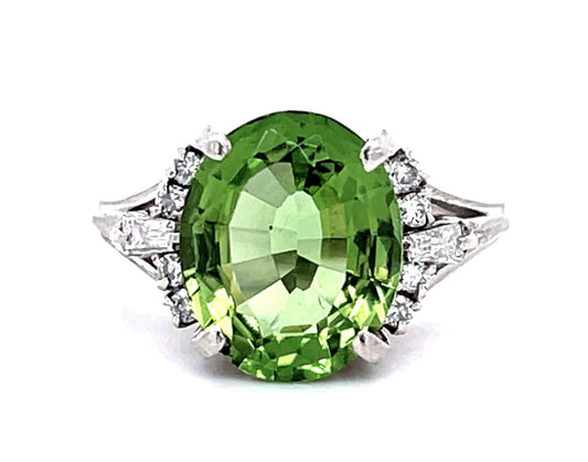 3.27ct Green Tourmaline .26ct Diamond Platinum Ring