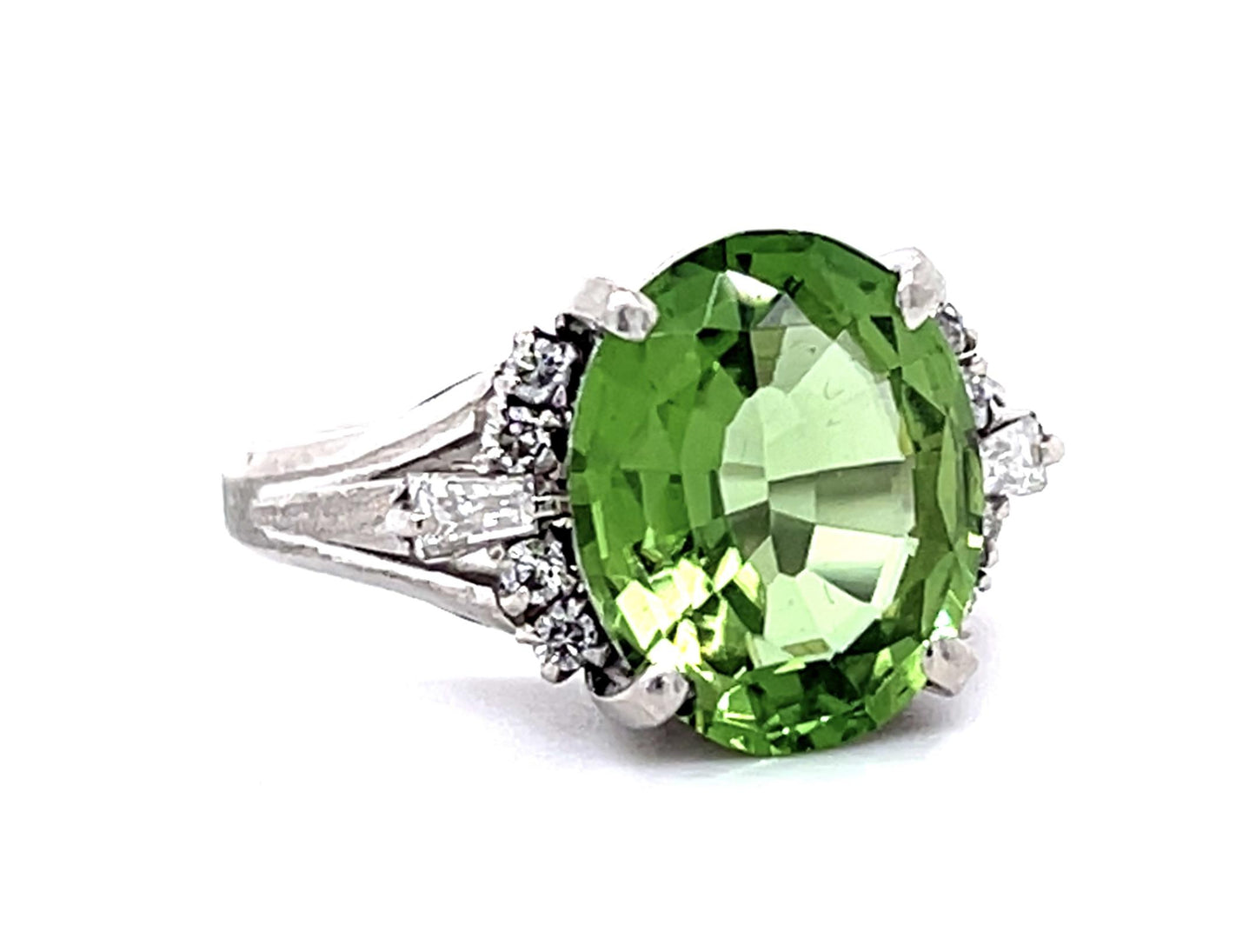 3.27ct Green Tourmaline .26ct Diamond Platinum Ring