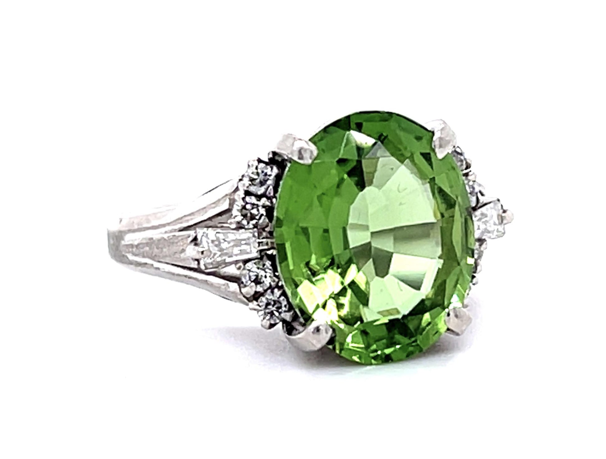 3.27ct Green Tourmaline .26ct Diamond Platinum Ring