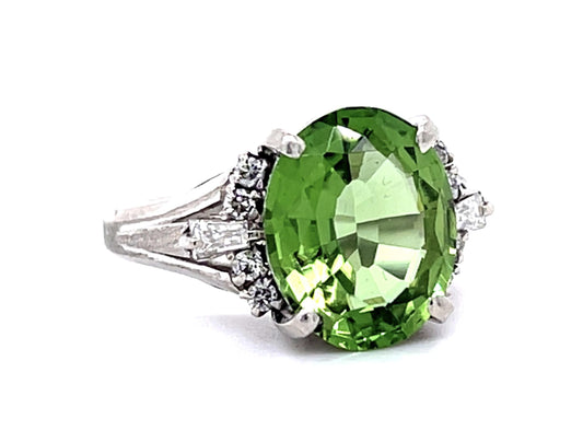 3.27ct Green Tourmaline .26ct Diamond Platinum Ring