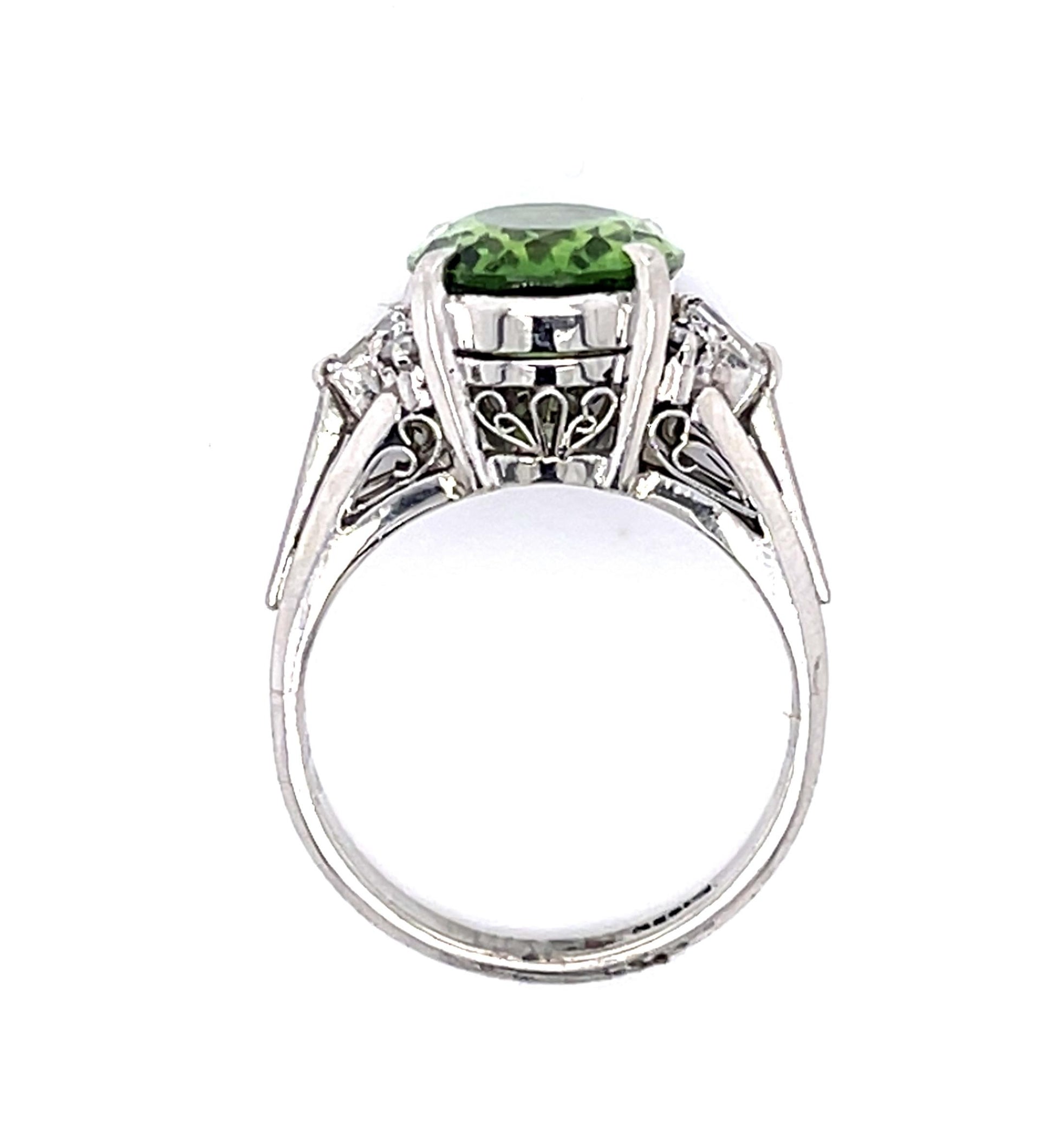 3.27ct Green Tourmaline .26ct Diamond Platinum Ring