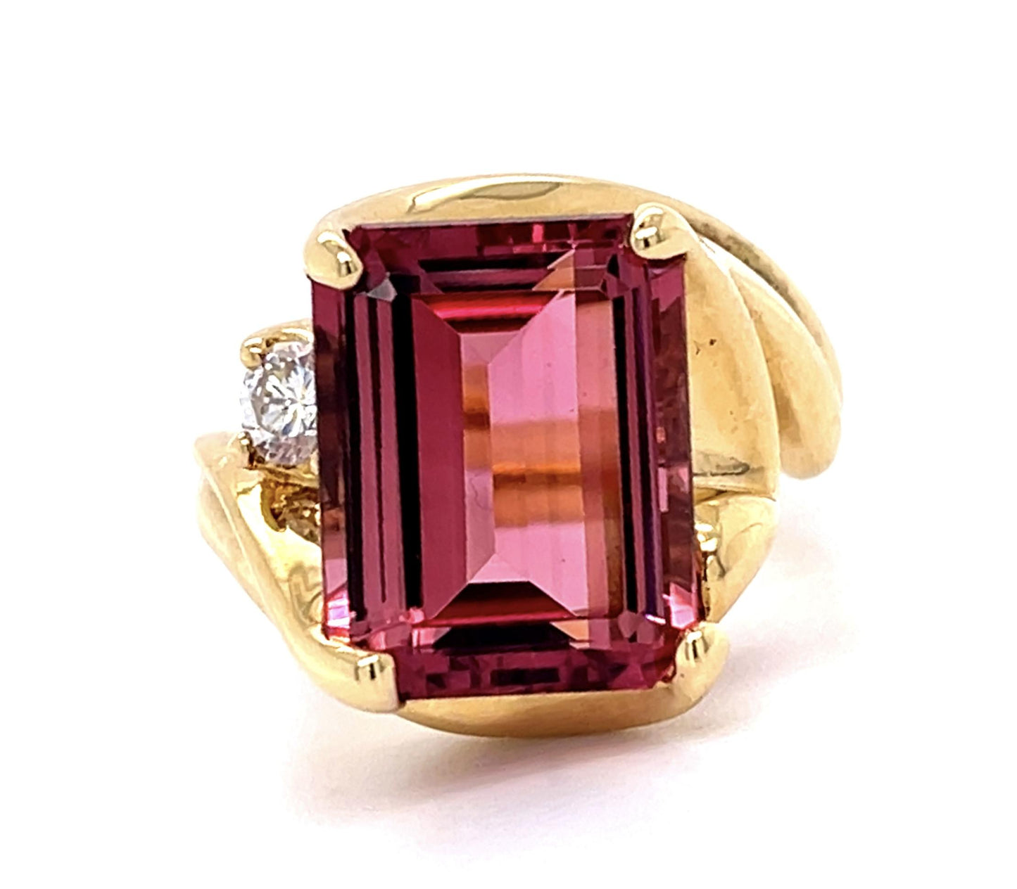 7.87ct Pink Tourmaline .20ct Diamond 18KY Ring