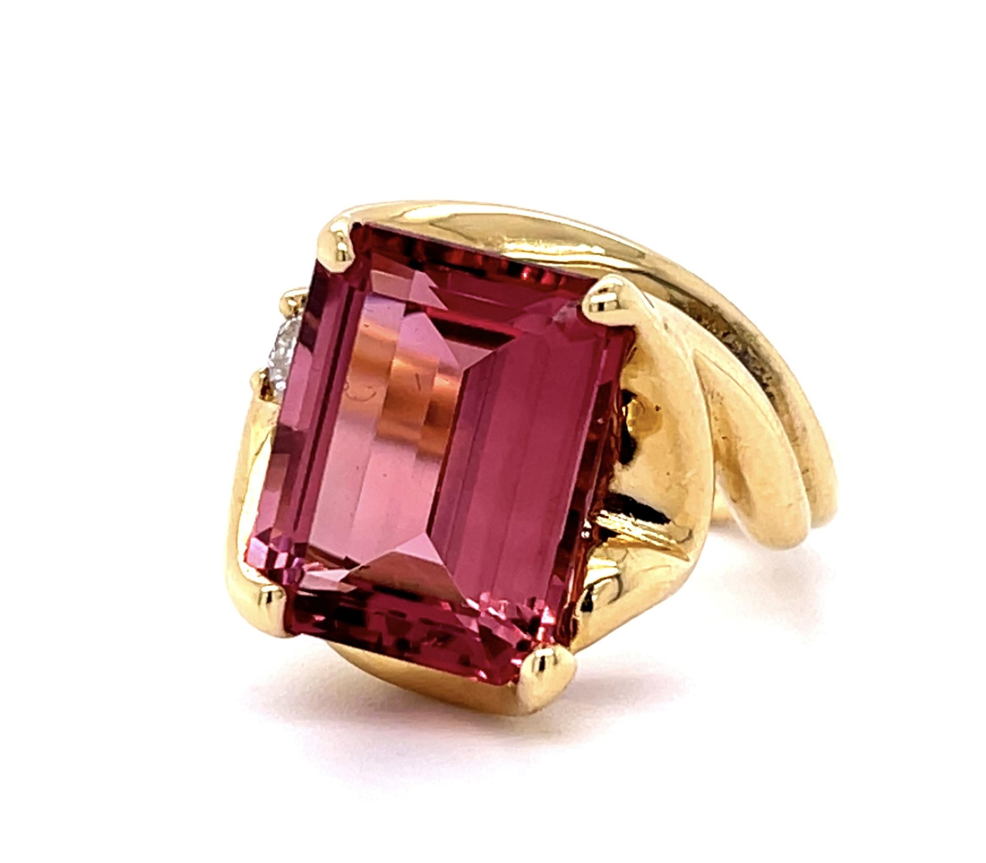 7.87ct Pink Tourmaline .20ct Diamond 18KY Ring