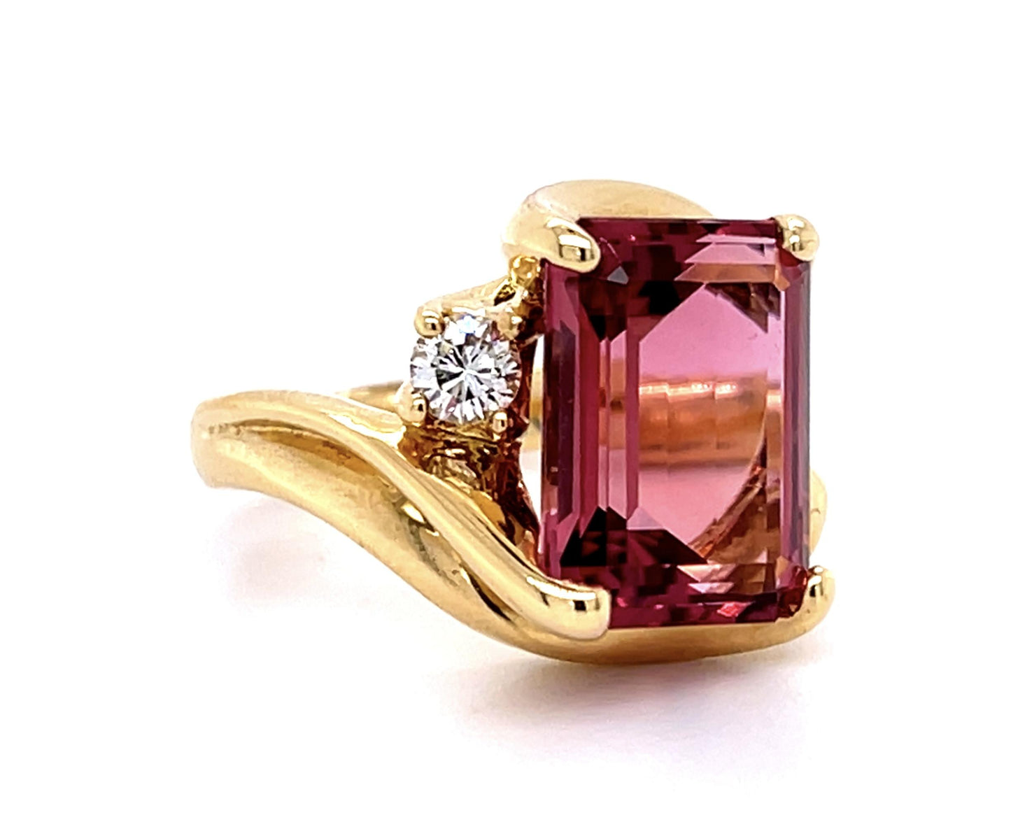 7.87ct Pink Tourmaline .20ct Diamond 18KY Ring