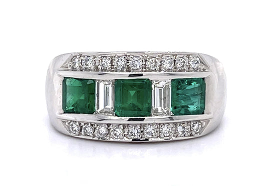 1.38ct Colombian Emerald (No Cert) .71ct Diamond Platinum Band Ring