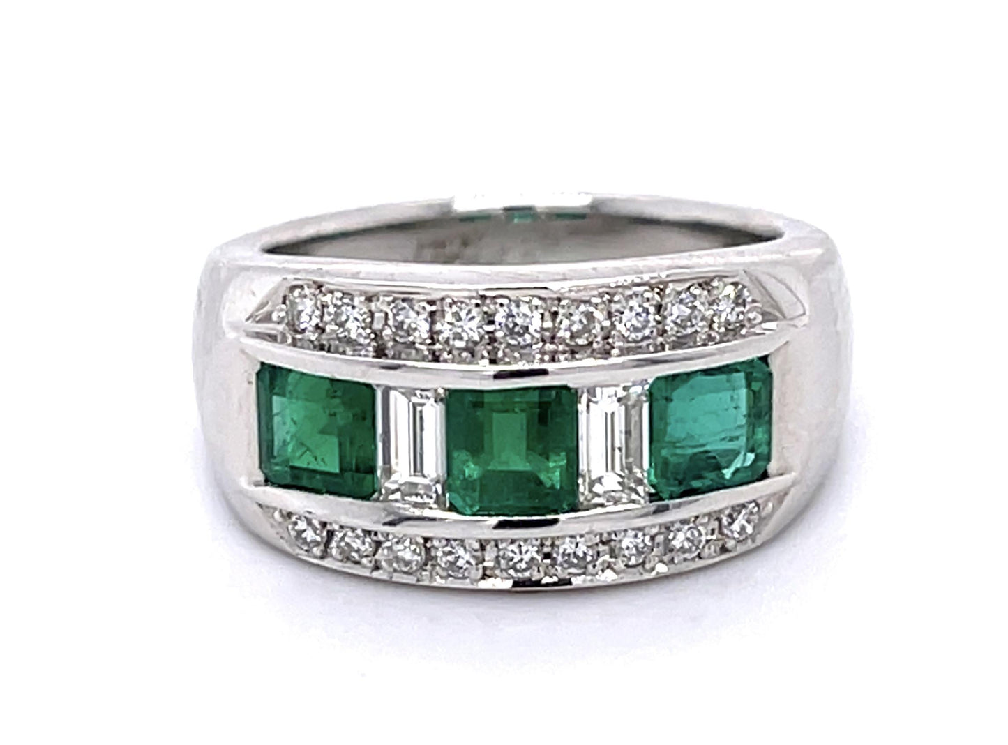 1.38ct Colombian Emerald (No Cert) .71ct Diamond Platinum Band Ring
