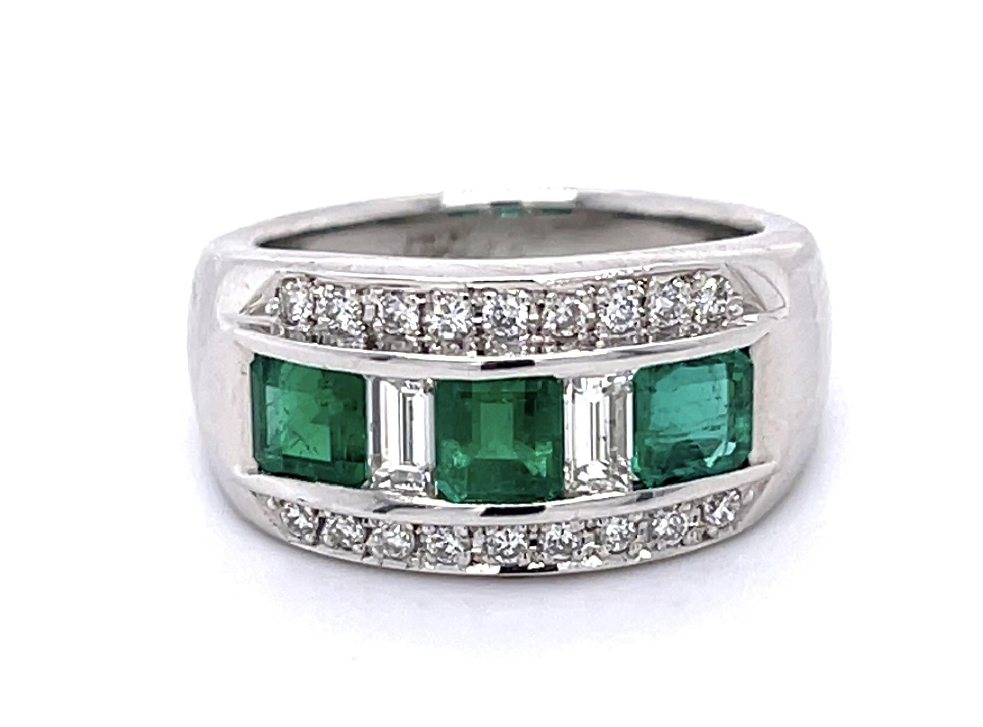 1.38ct Colombian Emerald (No Cert) .71ct Diamond Platinum Band Ring
