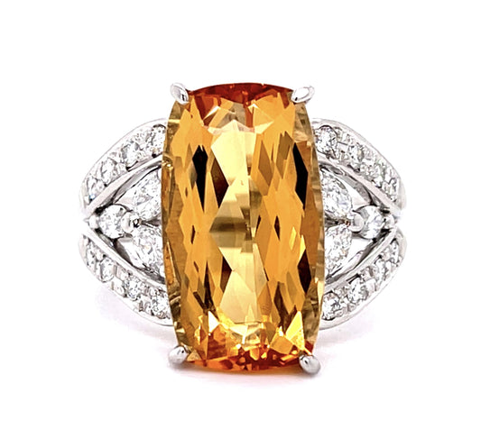 10.86ct Imperial Topaz .83ct Diamond PT Ring