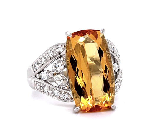 10.86ct Imperial Topaz .83ct Diamond PT Ring