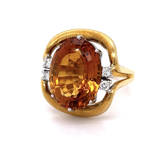 German 11ct Citrine 18KW 2 Tone Ring