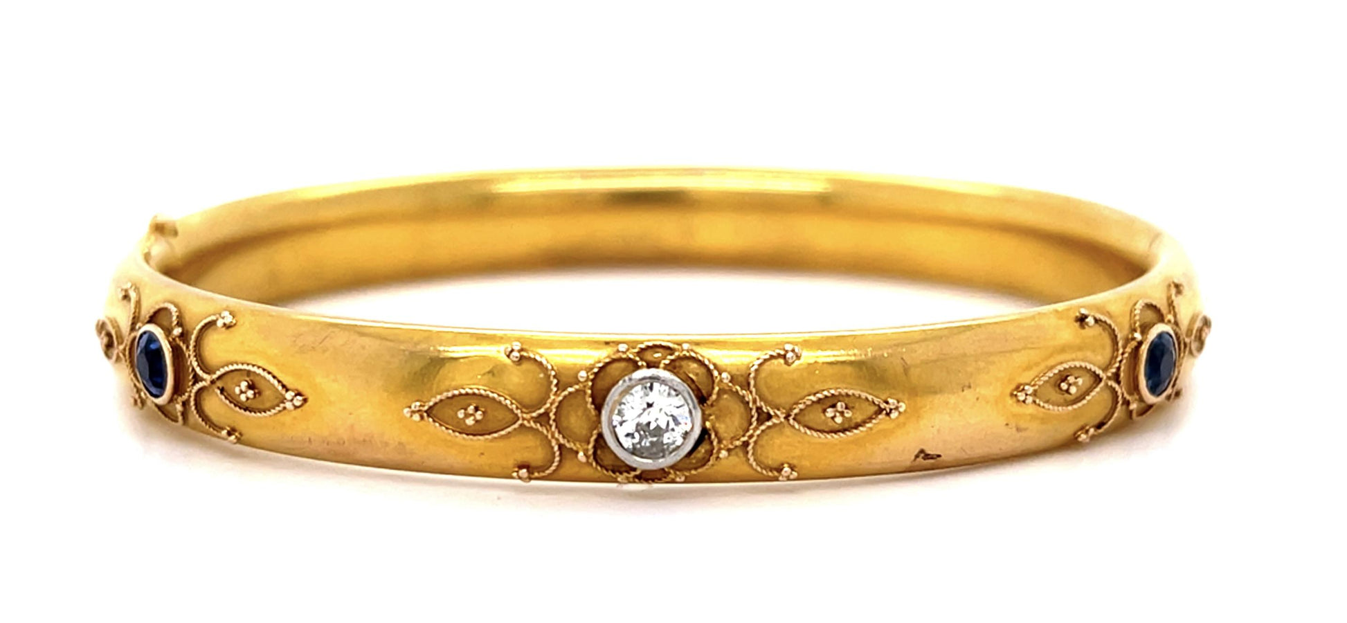 Art Nouveau Original .45ct Euro Diamond .70ct Sapphire 14KY Bangle Bracelet