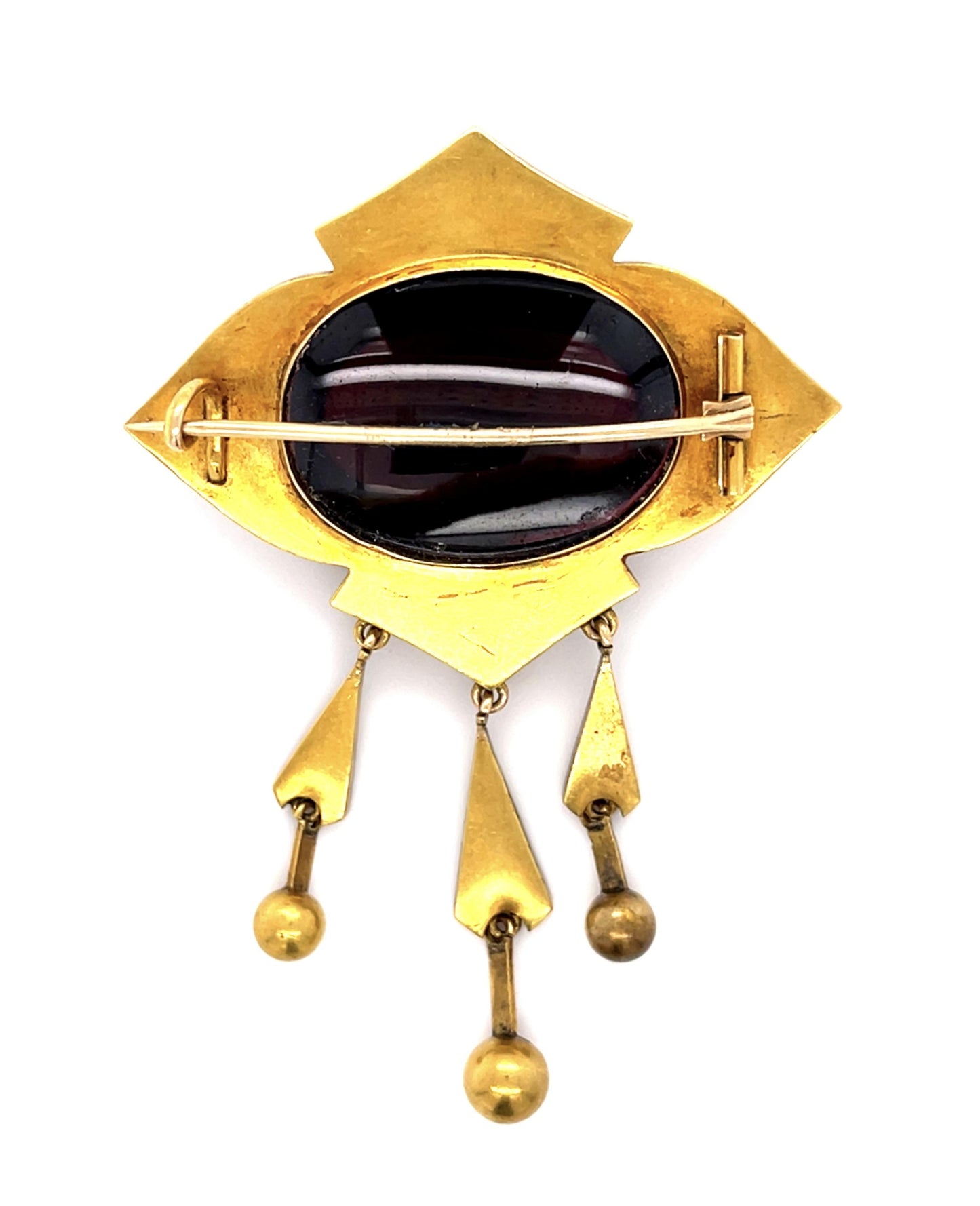 Original Victorian 25ct Carbuncle Garnet + Inlaid Enamel 15KY+18KY Brooch