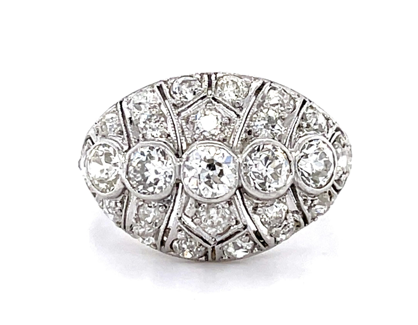 Art Deco Original .75ct (5 Center Euro Dia) PT Ring (Antique 1920s) .88ct SD