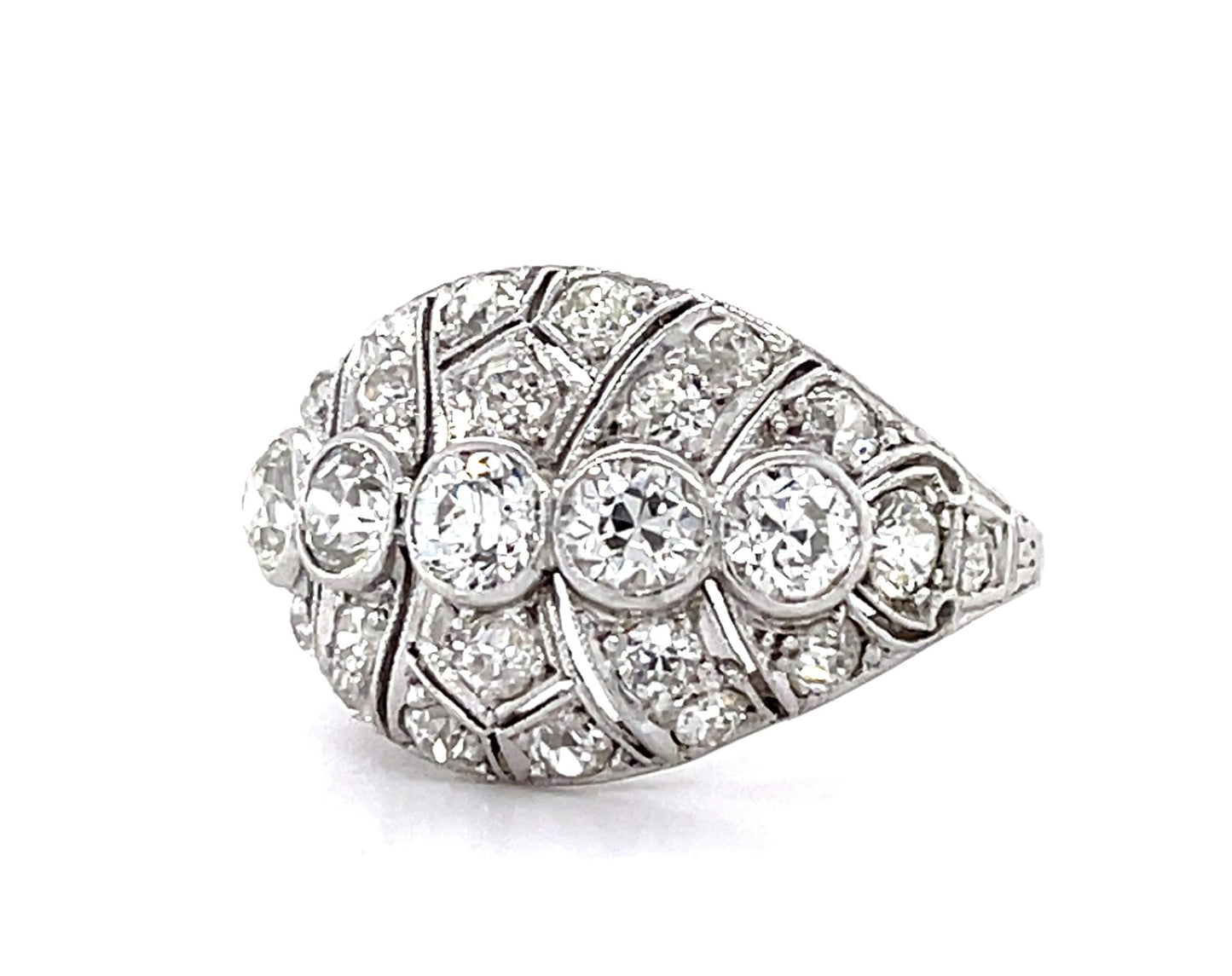 Art Deco Original .75ct (5 Center Euro Dia) PT Ring (Antique 1920s) .88ct SD