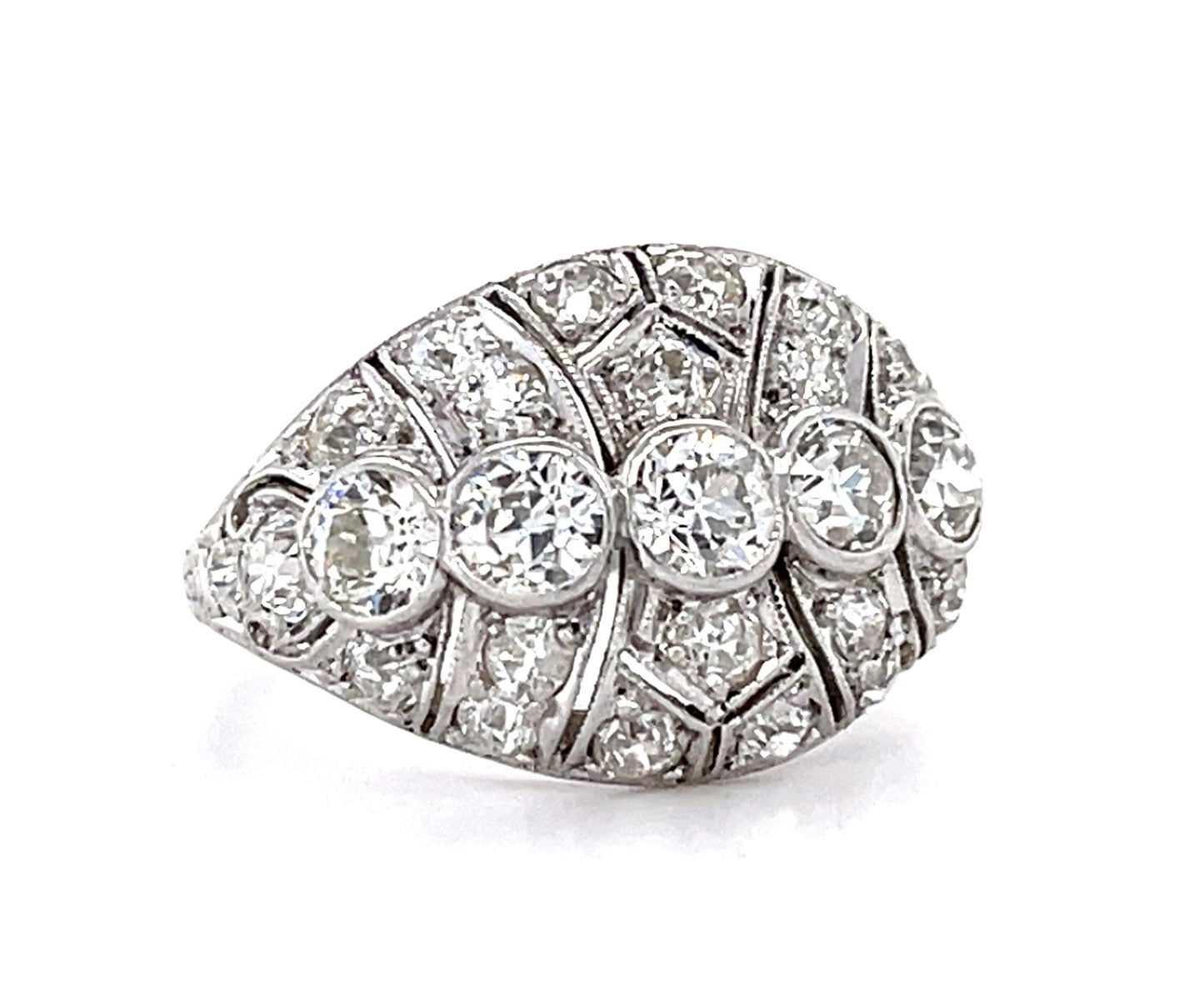 Art Deco Original .75ct (5 Center Euro Dia) PT Ring (Antique 1920s) .88ct SD