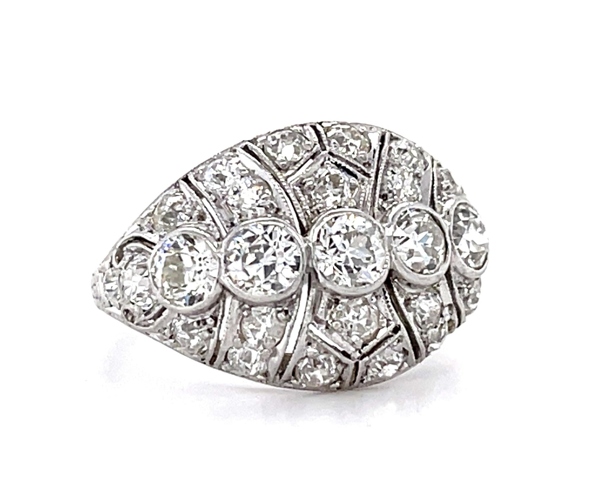 Art Deco Original .75ct (5 Center Euro Dia) PT Ring (Antique 1920s) .88ct SD