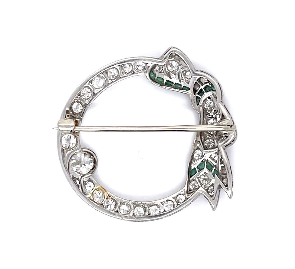 Original Art Deco .65ct Center European Diamond .60ct Emerald PT Brooch