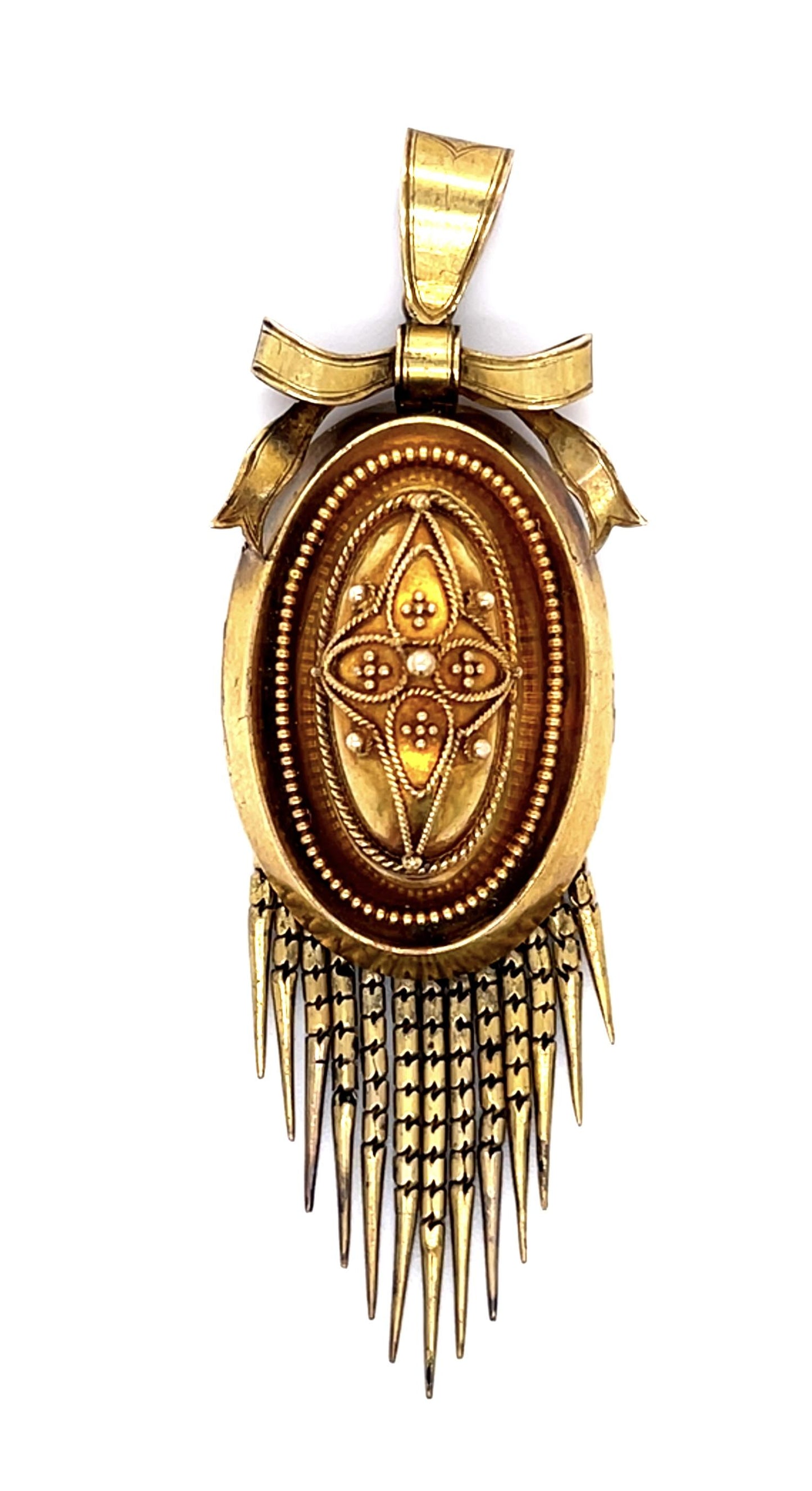 Original Victorian 14KY Tassel Locket Pendant (Antique 1870s)