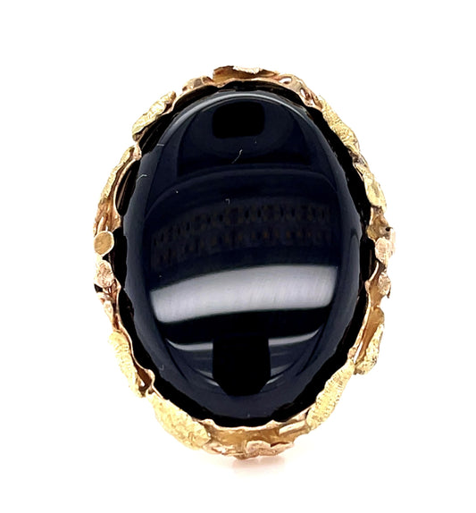 Original Arts & Crafts Onyx 14KY Ring (Antique 1900s)