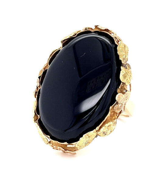 Original Arts & Crafts Onyx 14KY Ring (Antique 1900s)